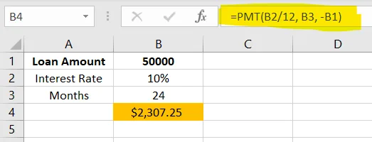 Excel formula PMT() – Calculate Monthly EMI